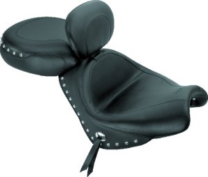 Honda VTX1800 Two-Piece Seat - Mustang Motorcycle - Wide Touring with Driver Backrest Studs - Black - `02-`08